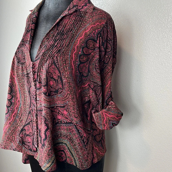 Elizabeth & James Blouse Size Small Paisley Print V-Neck Tab Sleeves Sheer - Picture 5 of 9